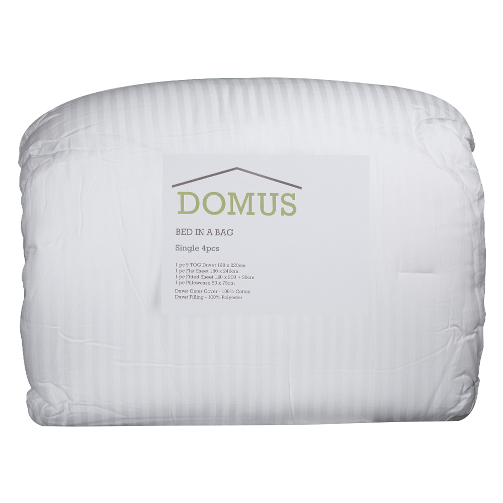 Domus: Single Duvet Set 4Pcs; 9TOG 300TC Cotton Sateen Striped 1.0cm, White