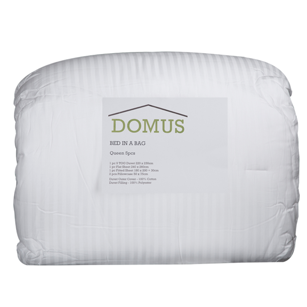 Domus: Queen Duvet Set 5Pcs; 9TOG 300TC Cotton Sateen Striped 1.0cm, White