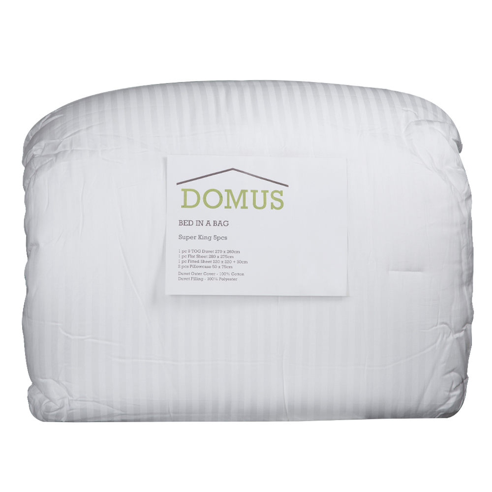 Domus: Super King Duvet Set 5Pcs; 9TOG 300TC Cotton Sateen Striped 1.0cm, White