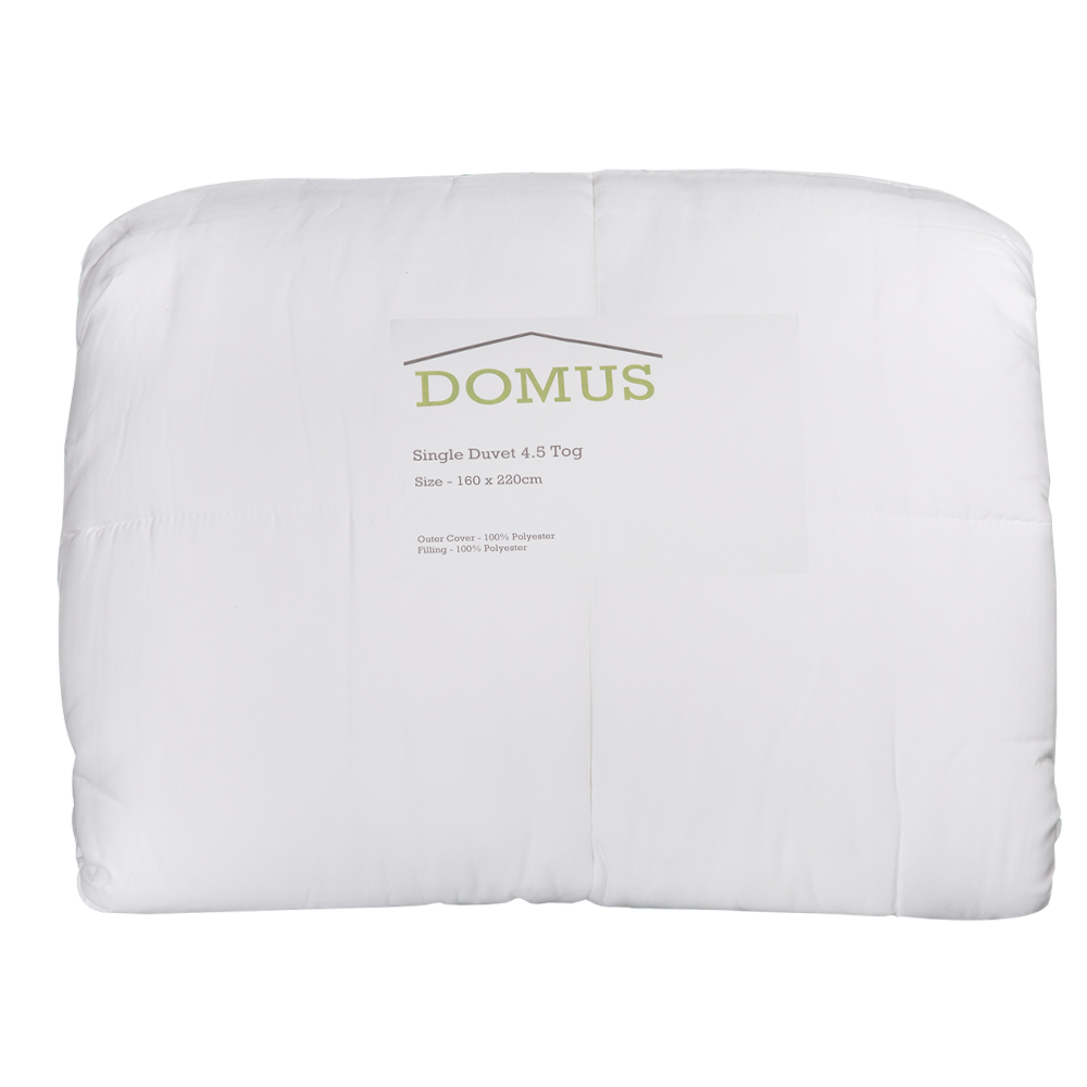 Domus: Single Duvet 1pc; 4.5TOG 120GSM; (160x220)cm, White