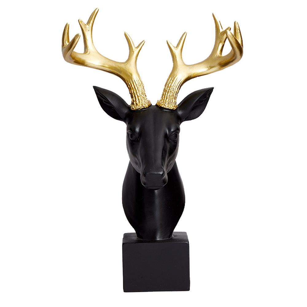 Rosco Deer Head Sculpture; (16x24x37)cm, Black/Gold