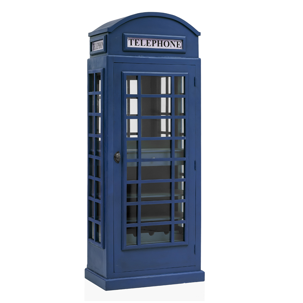 Big Wooden Telephone Booth Storage Cabinet Without Stickers; (71x41x201)cm, Dark Blue