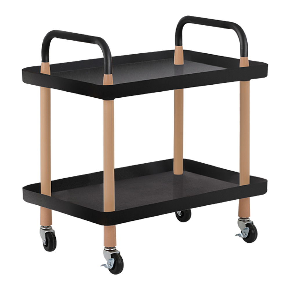 Oval 2-Tier Rectangle Storage Cart + Wheels; (53.5x36x55)cm, Black/Light Brown