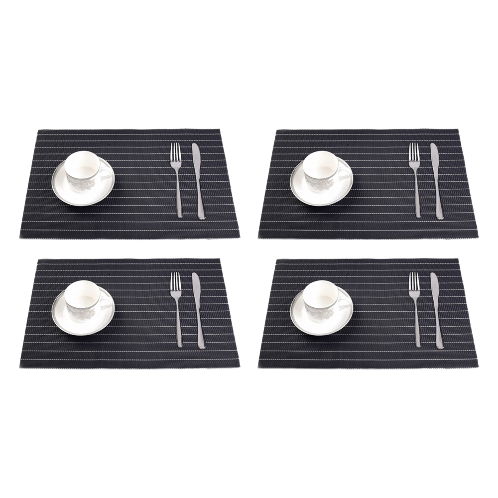 PVC Table Mat Set: 4Pcs; (45x30)cm, Black