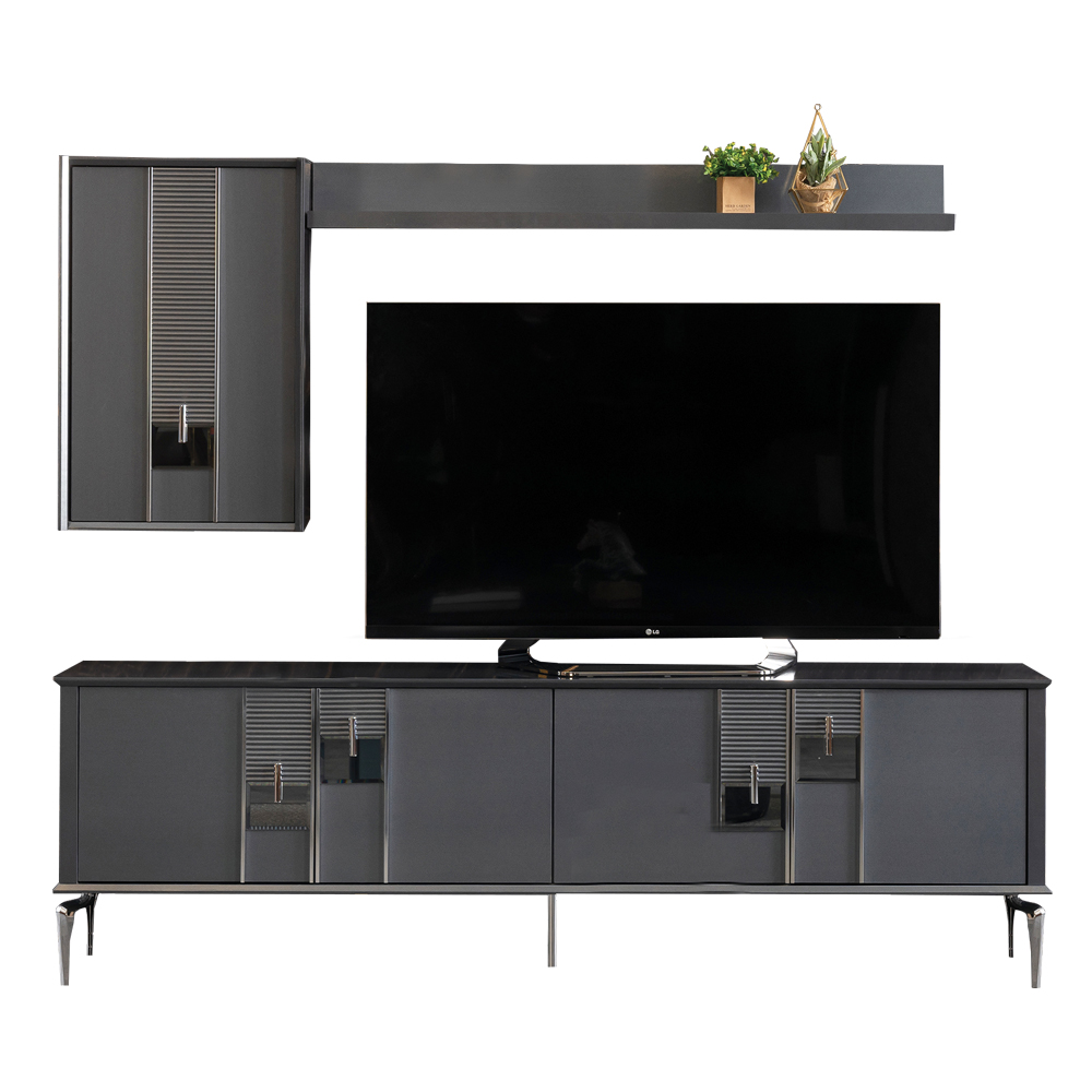TV Cabinet; (208x46x64)cm, Smoked Colored