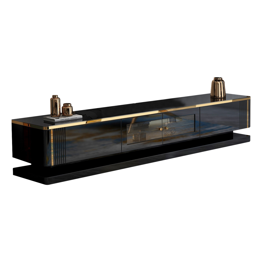 TV Cabinet: (200x40x41)cm, Glossy Black/Gold