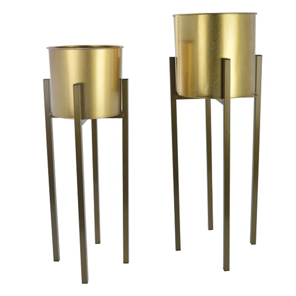Flower Pot With Metal Stand, Small; (19x19x63)cm, Matte Gold