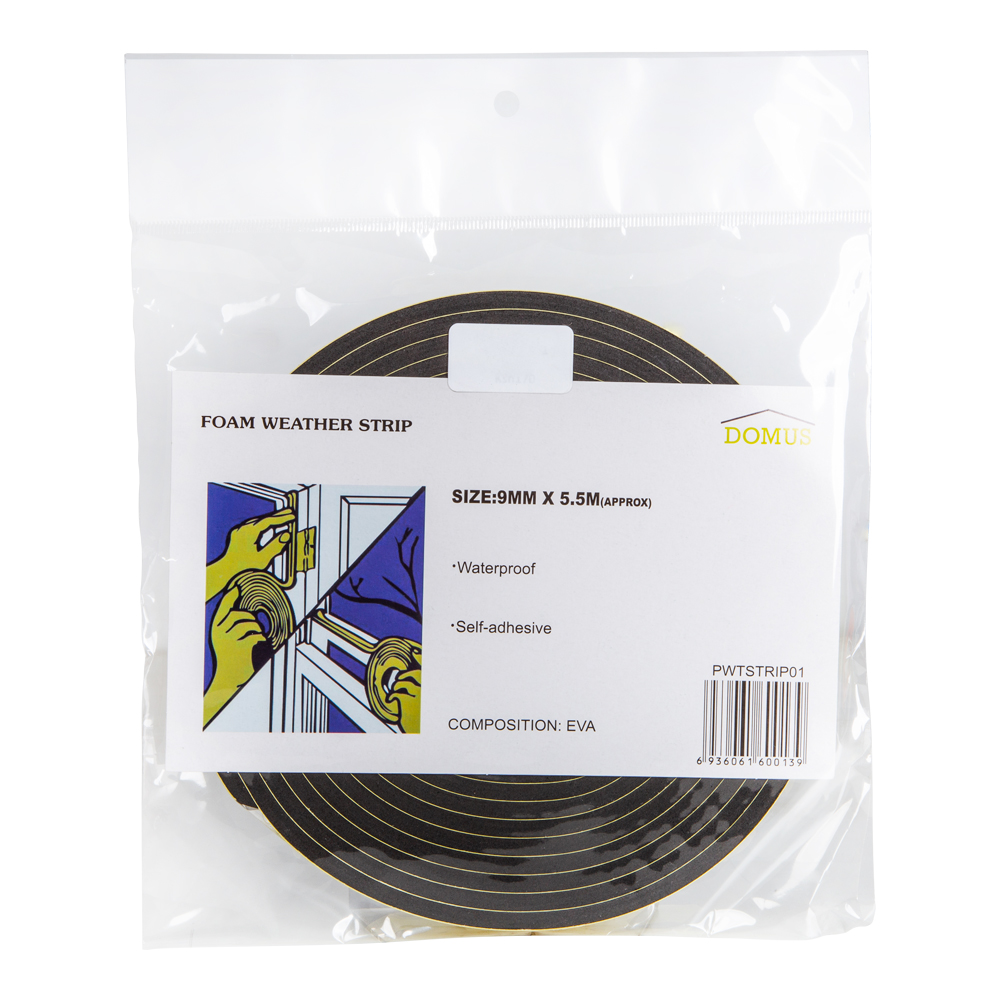 Door/Window Weather Strip: (5mmx9mmx5mts), Black