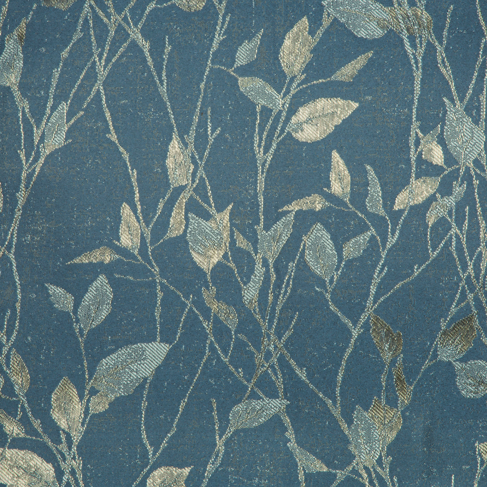 Mozart Texturted Leaf Patterned Polyester Curtain Fabric; 280cm, Dark Teal Blue