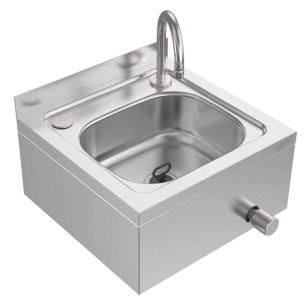 Stainless Steel Wash Basin With Knee Operated Tap + Waste: Single Bowl; (42x42x31)cm, Satin