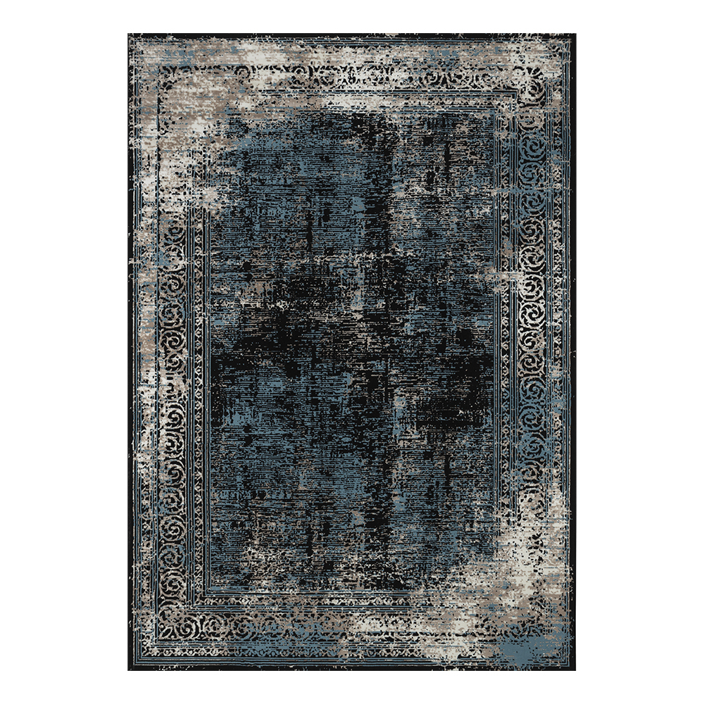 Ufuk: Retro Abstract Pattern Carpet Rug; (240x340)cm, Blue/Grey