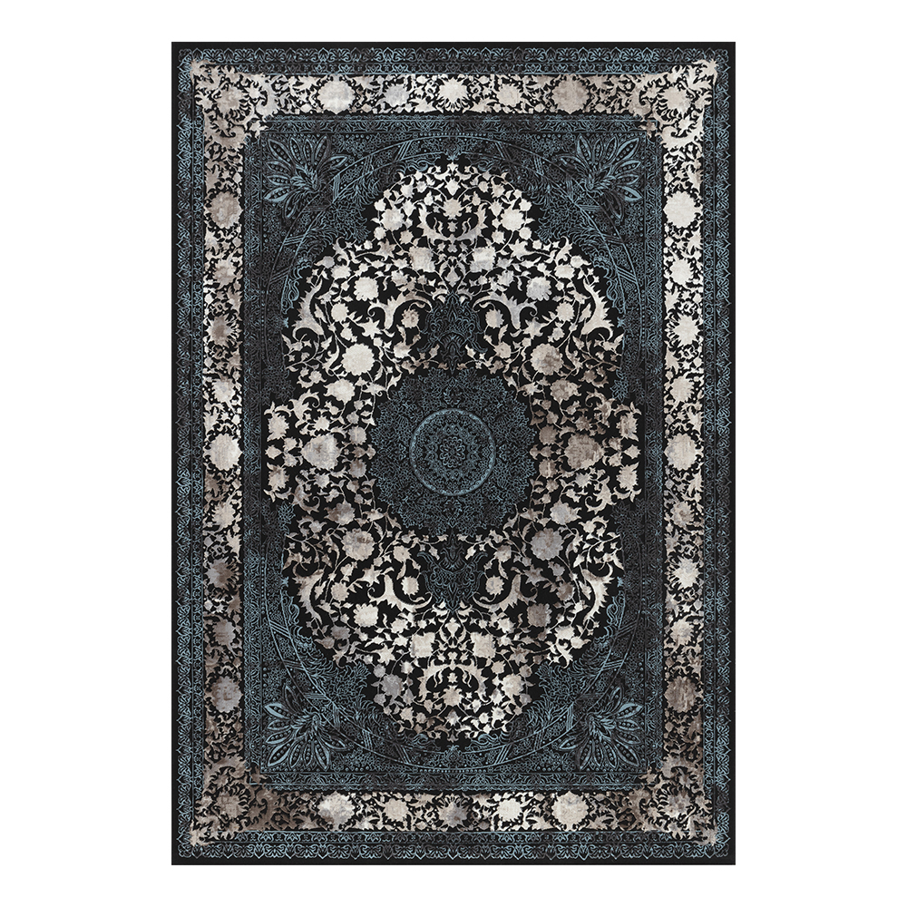 Ufuk: Retro Central Medallion Pattern Carpet Rug; (240x340)cm, Blue