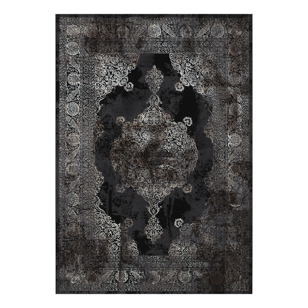 Ufuk: Retro Central Medallion Pattern Carpet Rug; (240x340)cm, Grey