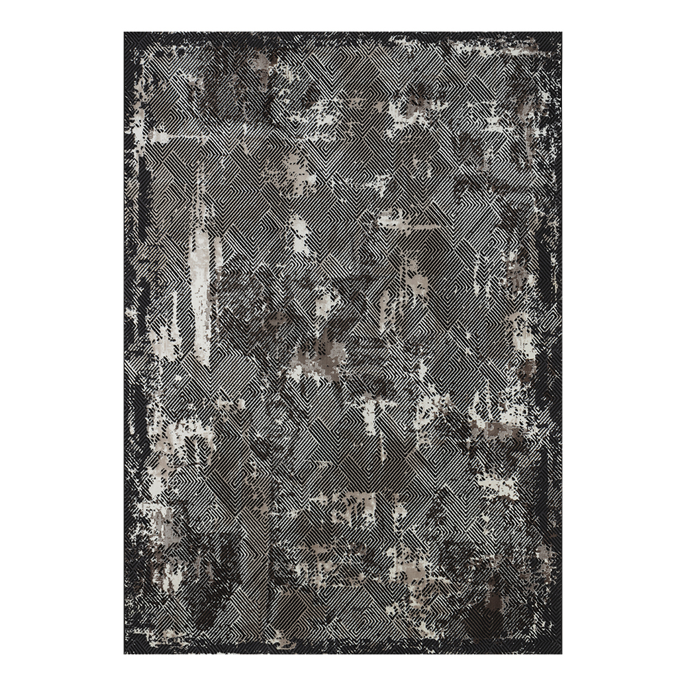 Ufuk: Retro Geometric Linear Pattern Carpet Rug; (240x340)cm, Grey