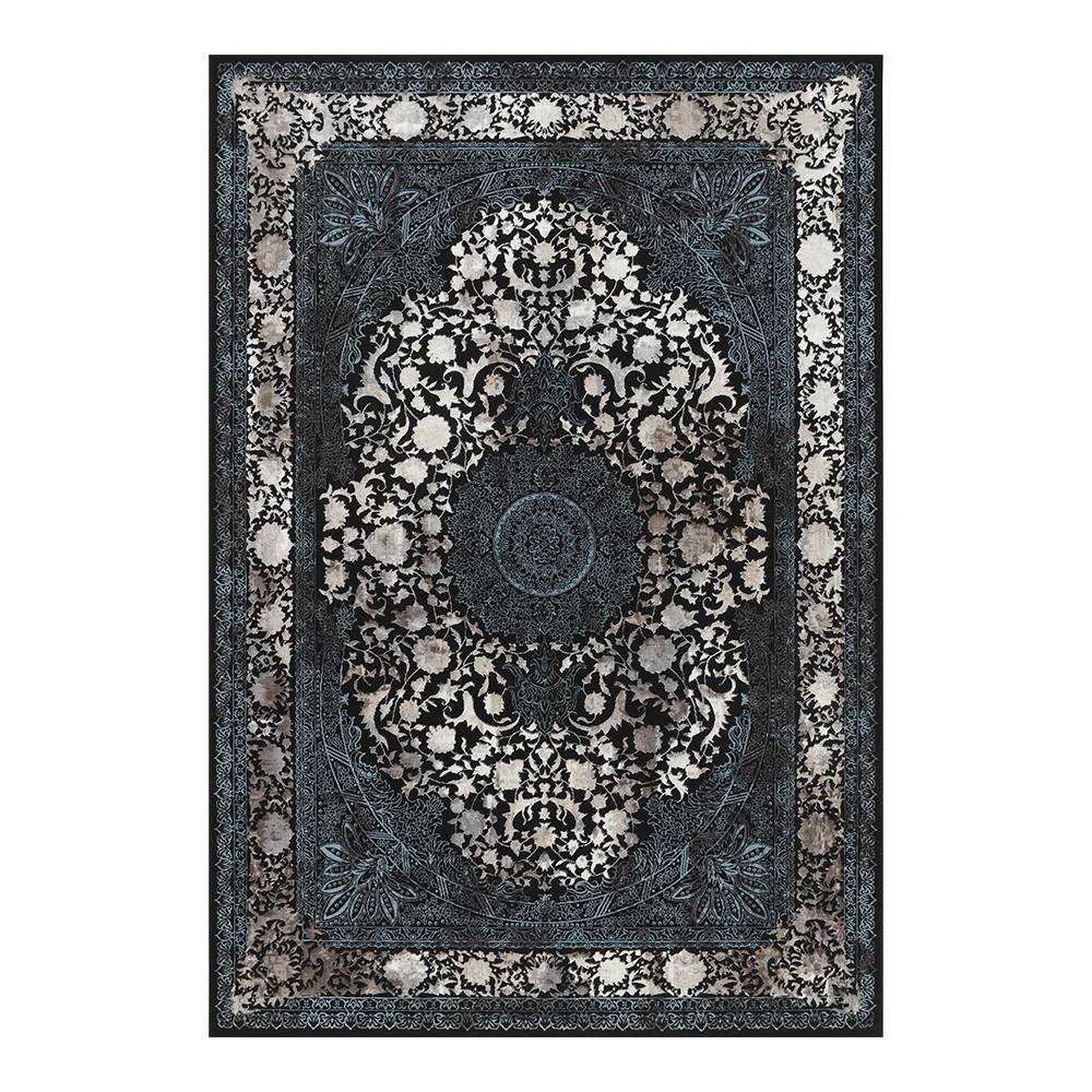 Ufuk: Retro Central Medallion Pattern Carpet Rug; (200x290)cm, Blue