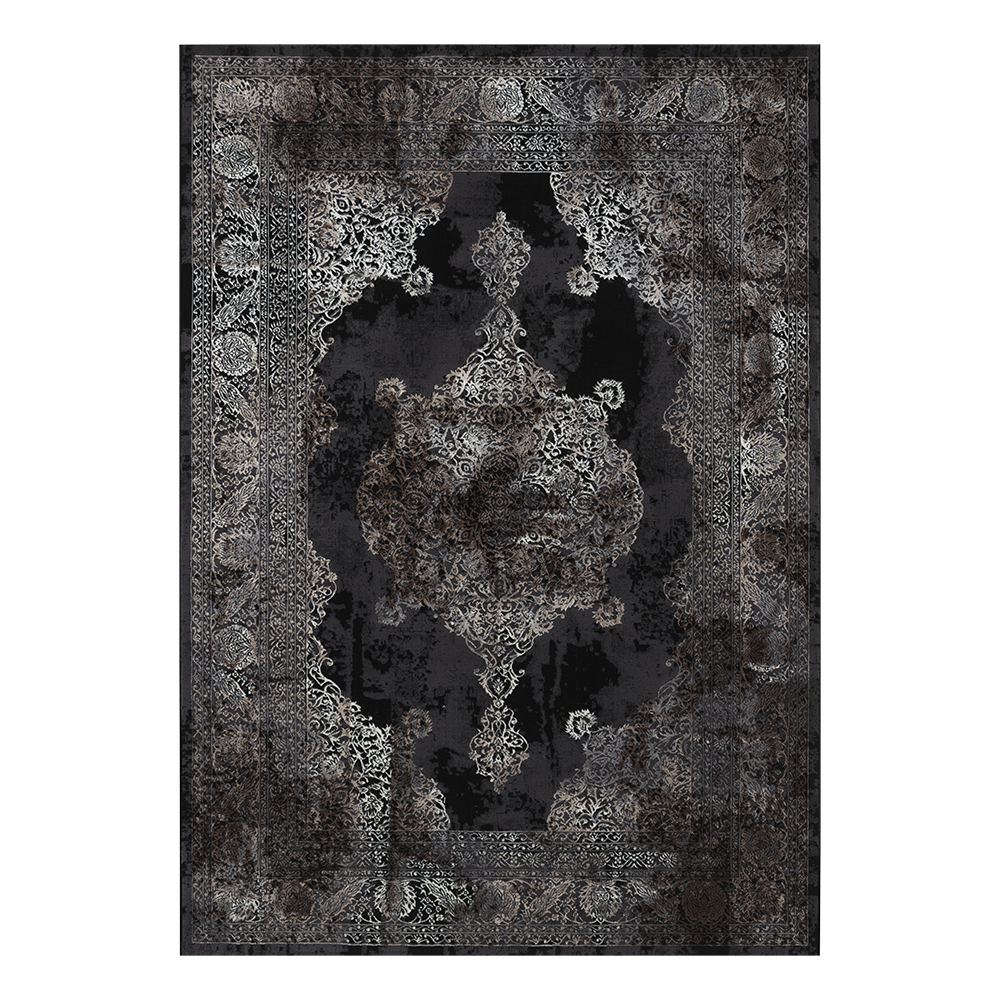 Ufuk: Retro Central Medallion Pattern Carpet Rug; (200x290)cm, Grey