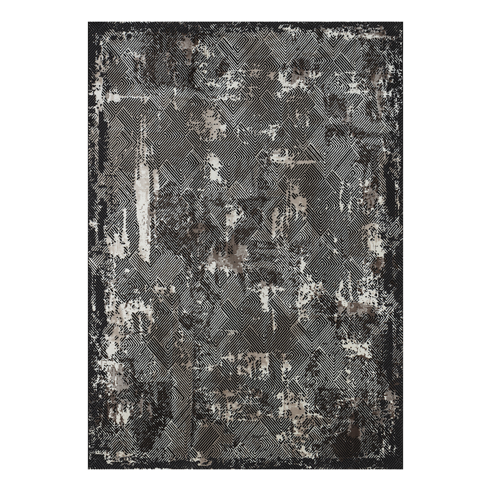 Ufuk: Retro Geometric Linear Pattern Carpet Rug; (200x290)cm, Grey
