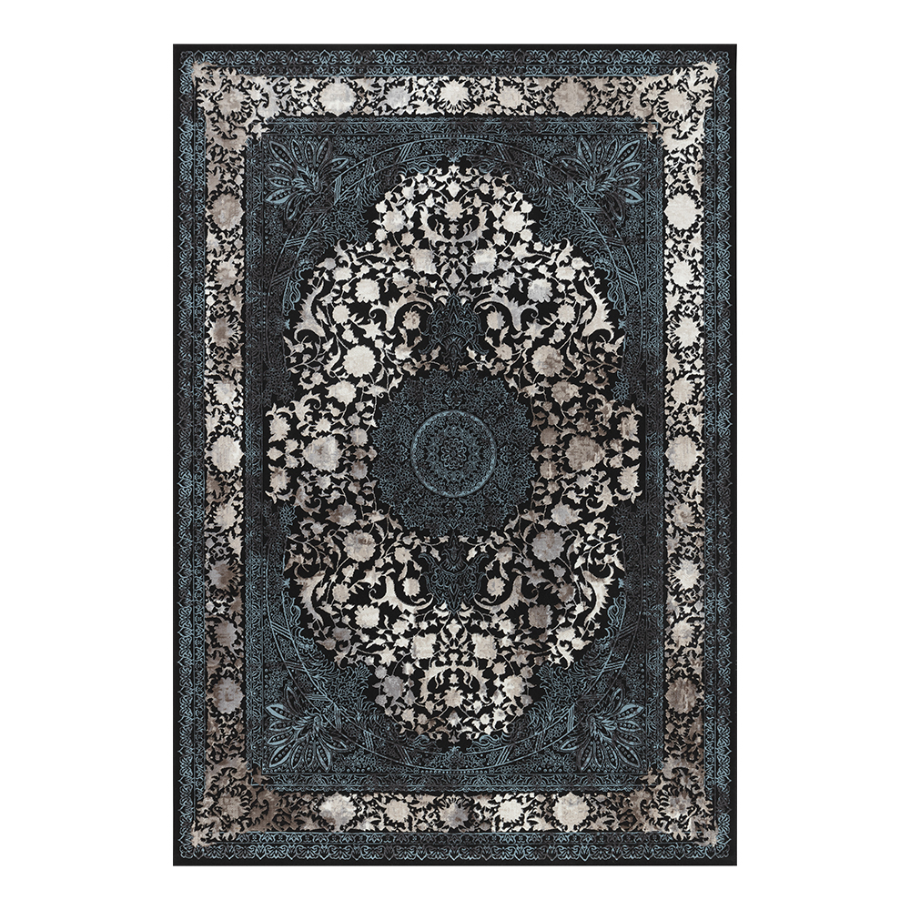 Ufuk: Retro Central Medallion Pattern Carpet Rug; (160x230)cm, Blue