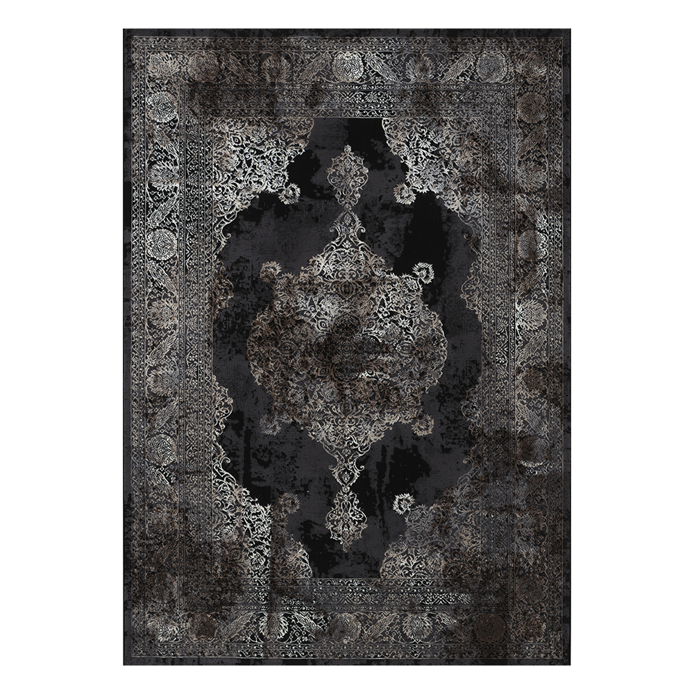 Ufuk: Retro Central Medallion Pattern Carpet Rug; (160x230)cm, Grey
