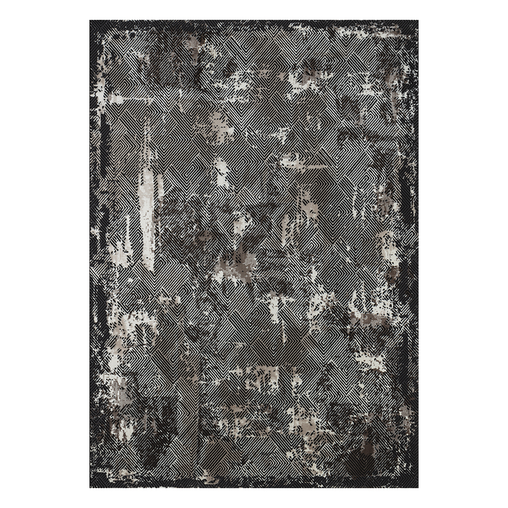 Ufuk: Retro Geometric Linear Pattern Carpet Rug; (160x230)cm, Grey