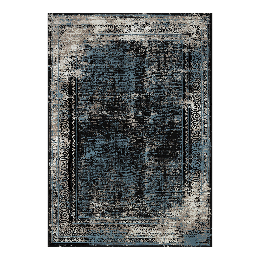 Ufuk: Retro Abstract Pattern Carpet Rug; (100x300)cm, Blue/Grey