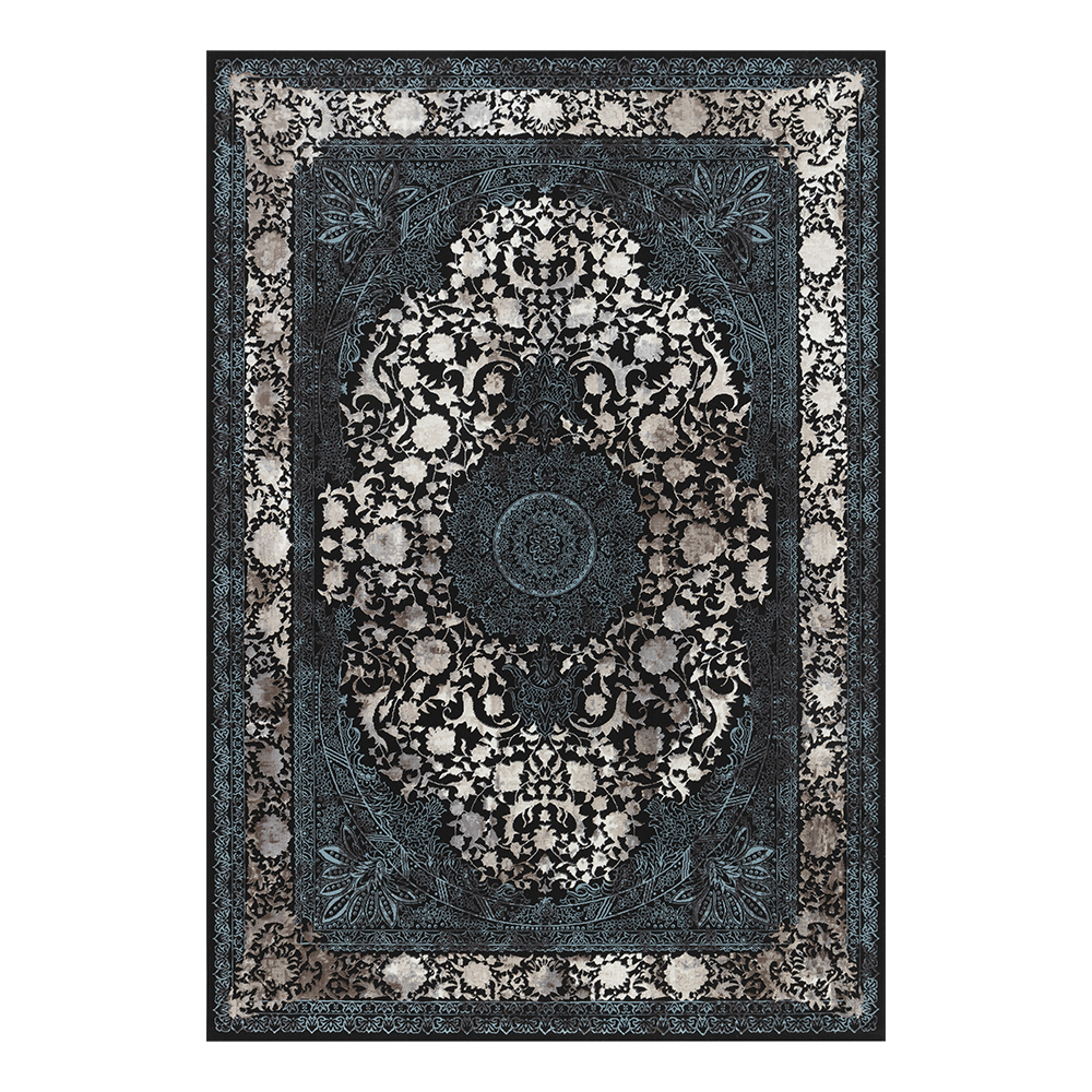 Ufuk: Retro Central Medallion Pattern Carpet Rug; (100x300)cm, Blue