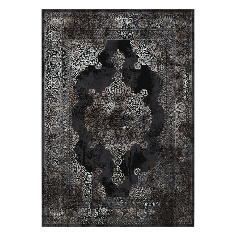 Ufuk: Retro Central Medallion Pattern Carpet Rug; (100x300)cm, Grey