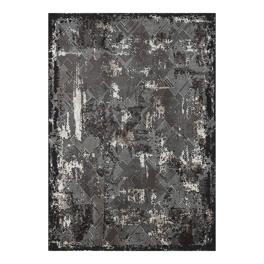 Ufuk: Retro Geometric Linear Pattern Carpet Rug; (100x300)cm, Grey