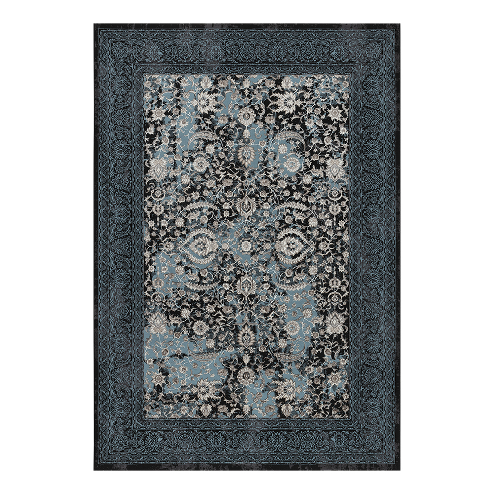 Ufuk: Retro Damask Pattern Carpet Rug; (100x400)cm, Blue