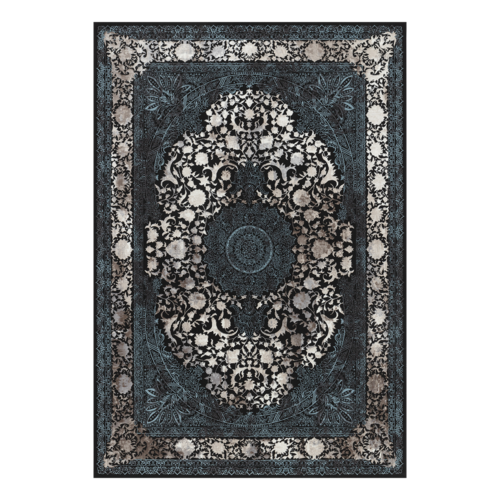 Ufuk: Retro Central Medallion Pattern Carpet Rug; (100x400)cm, Blue