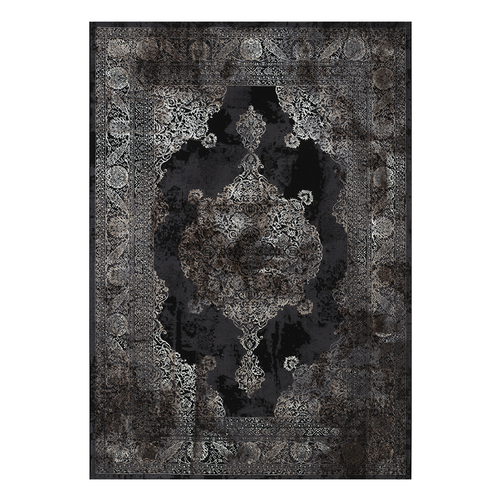 Ufuk: Retro Central Medallion Pattern Carpet Rug; (100x400)cm, Grey