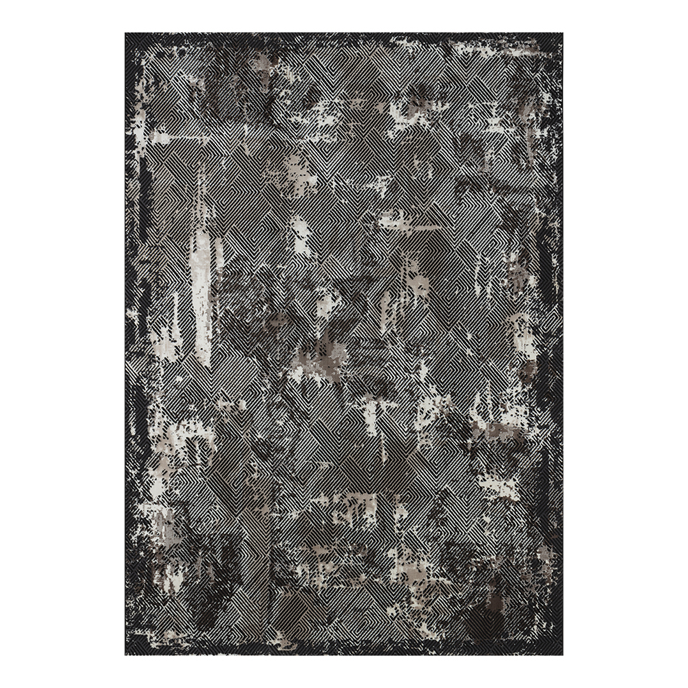 Ufuk: Retro Geometric Linear Pattern Carpet Rug; (100x400)cm, Grey