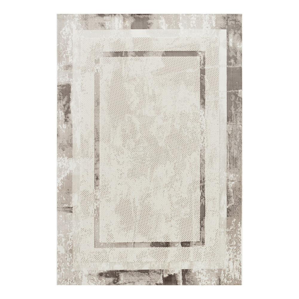 Ufuk: Sultan Abstract Bordered Pattern Carpet Rug; (240x340)cm, Grey