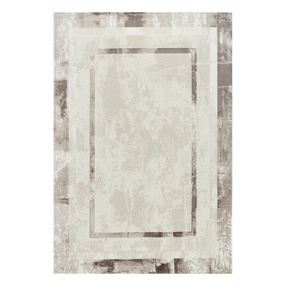 Ufuk: Sultan Abstract Bordered Pattern Carpet Rug; (200x290)cm, Grey