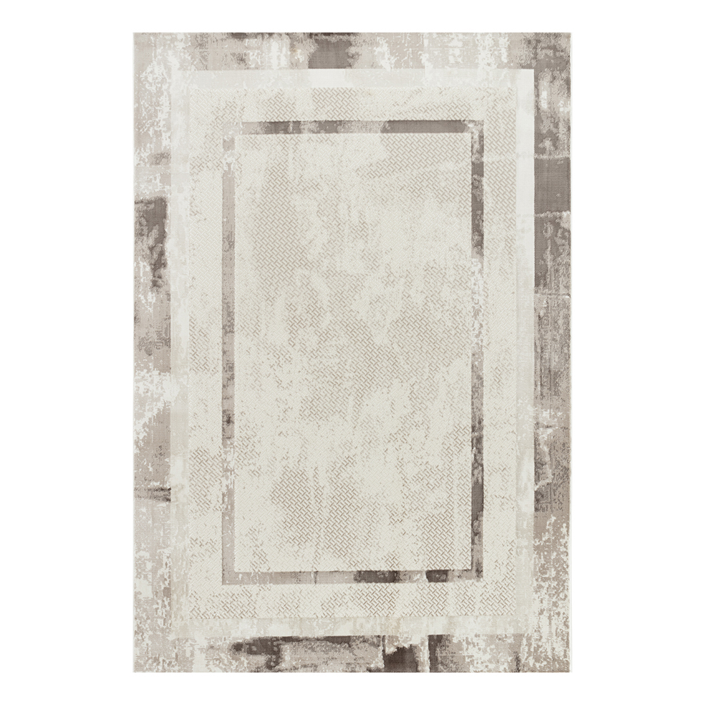 Ufuk: Sultan Abstract Bordered Pattern Carpet Rug; (100x300)cm, Grey