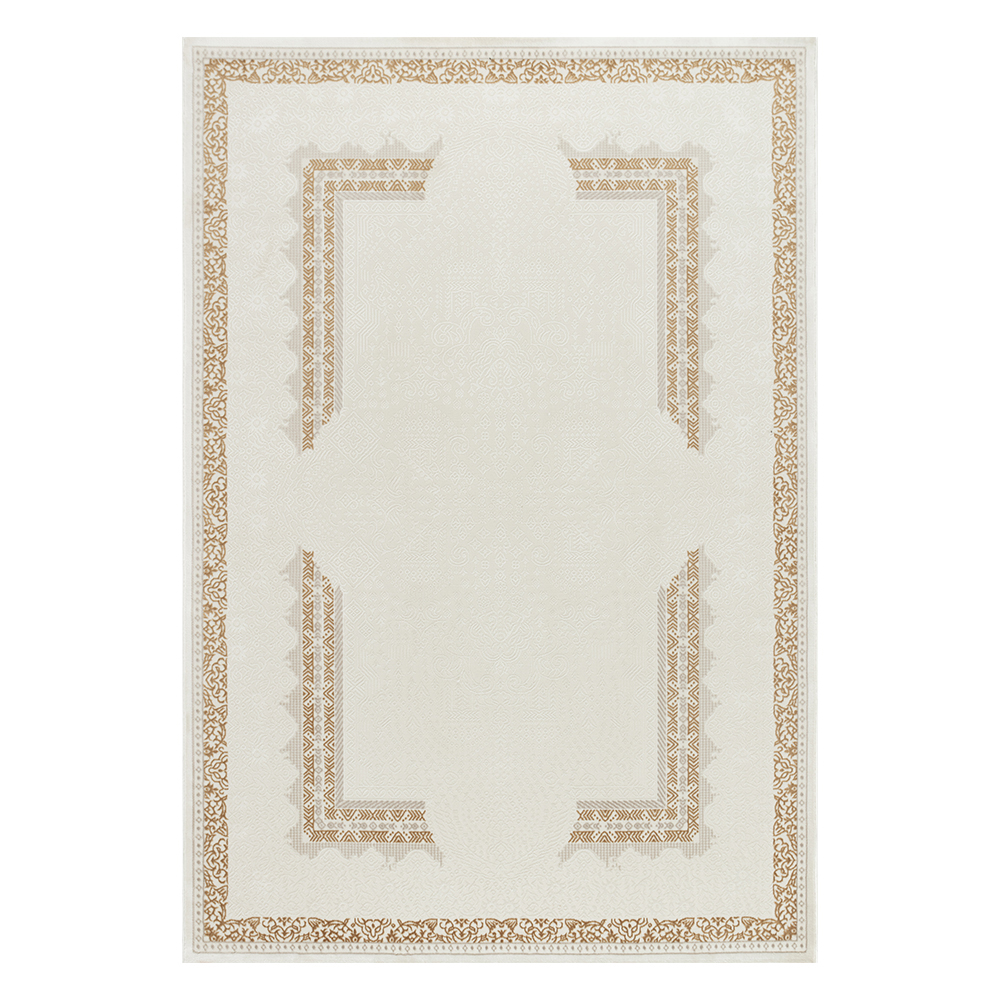 Ufuk: Sultan Floral Bordered Pattern Carpet Rug; (100x300)cm, Grey/Brown