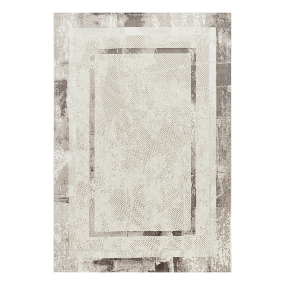 Ufuk: Sultan Abstract Bordered Pattern Carpet Rug; (100x400)cm, Grey