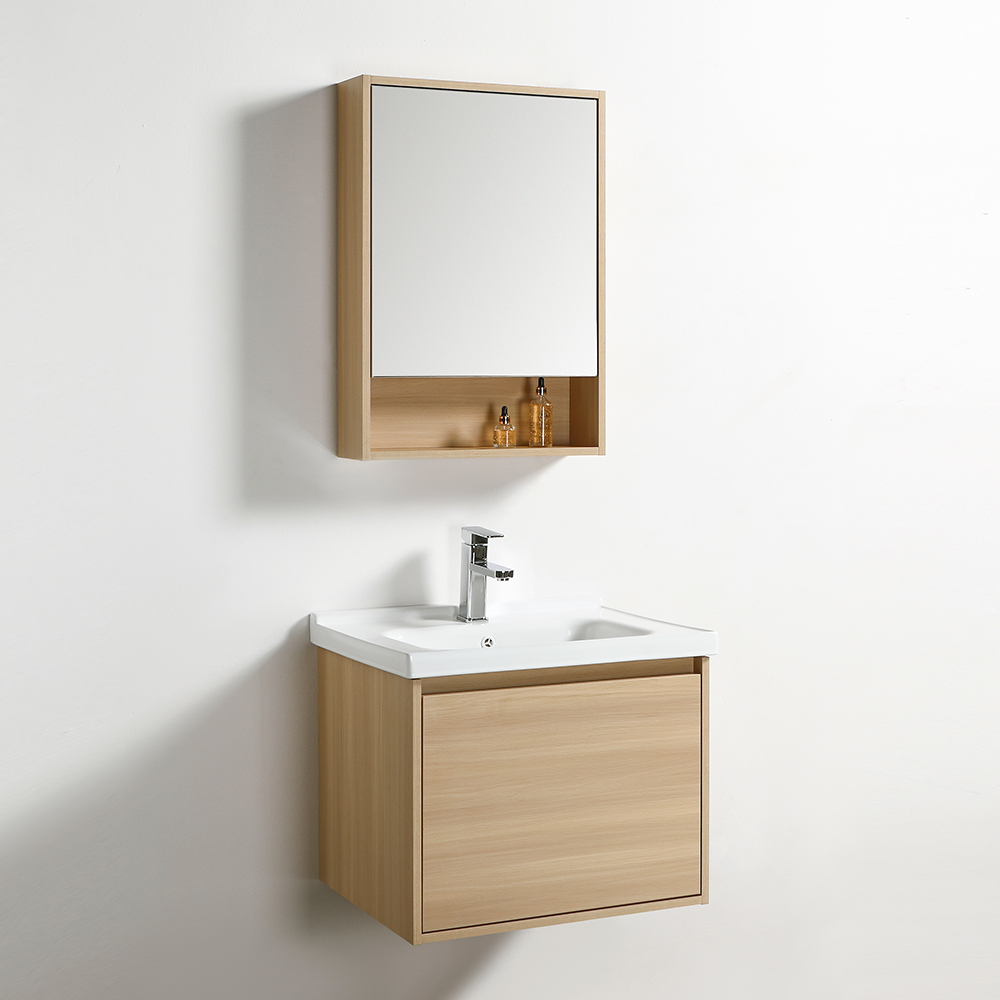 Nova: Bathroom Furniture: Mirror Cabinet; (58x70)cm + Main Cabinet; (60x52)cm + Ceramic Basin; 60cm, Burly Wood
