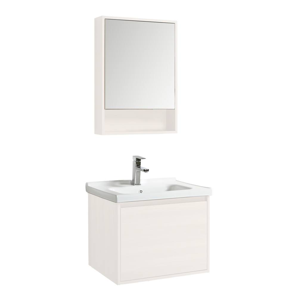 Nova: Bathroom Furniture: Mirror Cabinet; (58x70)cm + Main Cabinet; (60x52)cm + Ceramic Basin; 60cm, White