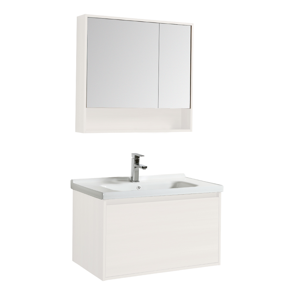 Nova: Bathroom Furniture: Mirror Cabinet; (75x70)cm + Main Cabinet; (80x52)cm + Ceramic Basin; 80cm, White