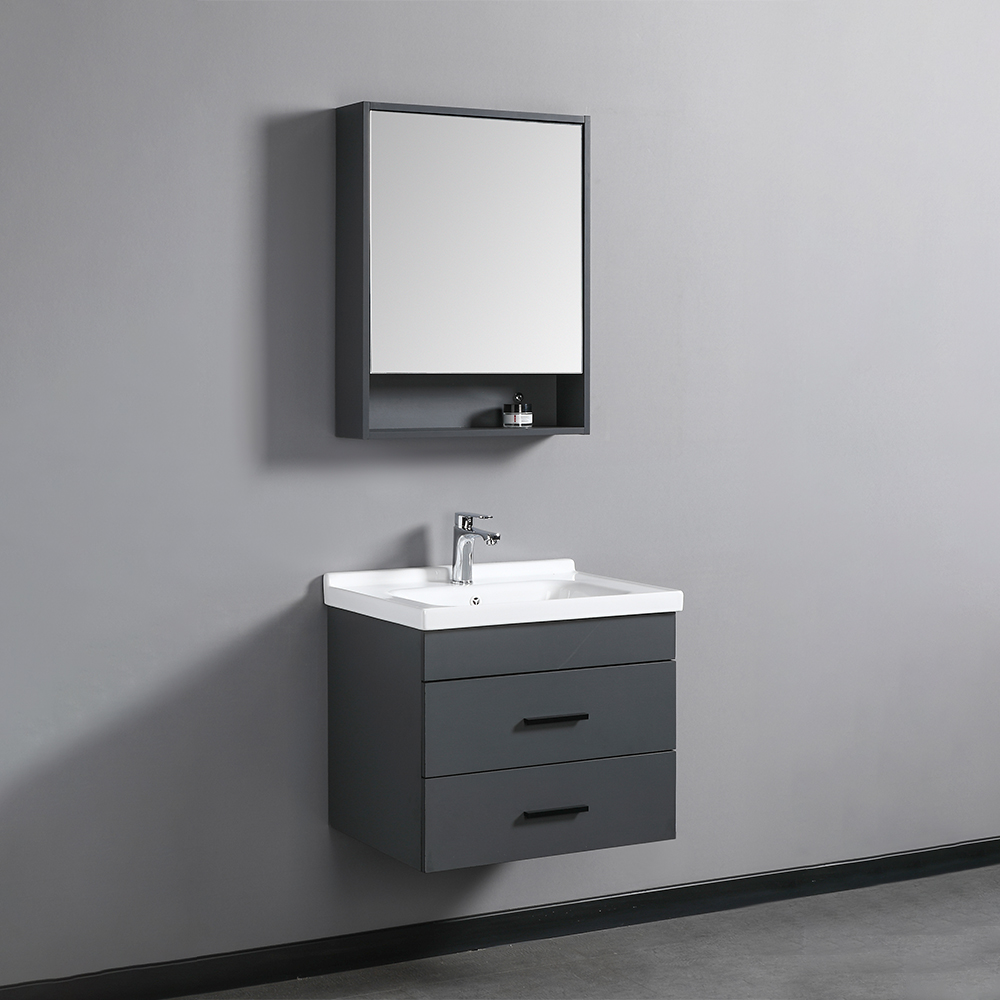 Nova: Bathroom Furniture: Mirror Cabinet; (55x70)cm + Main Cabinet; (60x55)cm + Ceramic Basin; 60cm, Dark Blue