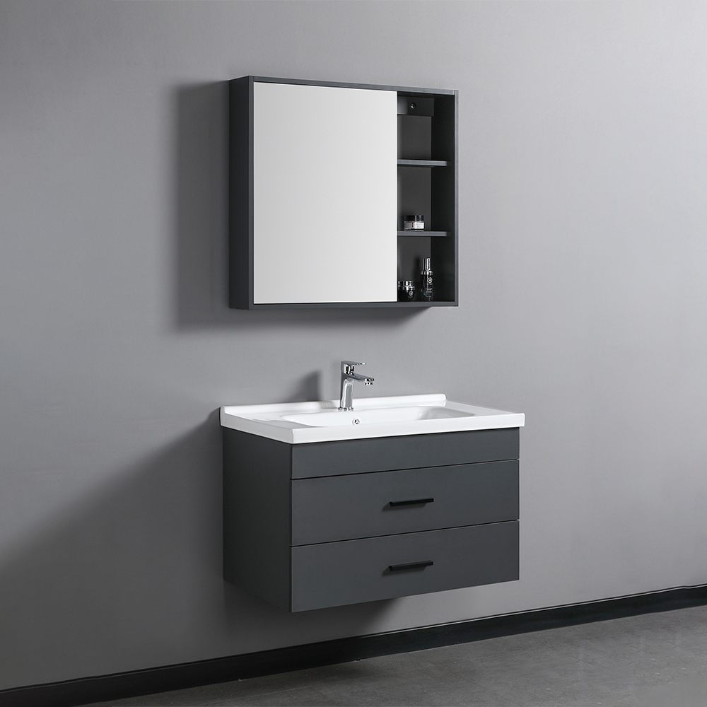 Nova: Bathroom Furniture: Mirror Cabinet; (75x70)cm + Main Cabinet; (80x55)cm + Ceramic Basin; 80cm, Dark Blue