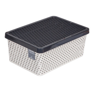 Senn Storage Basket With Lid, Grey/Dark Grey