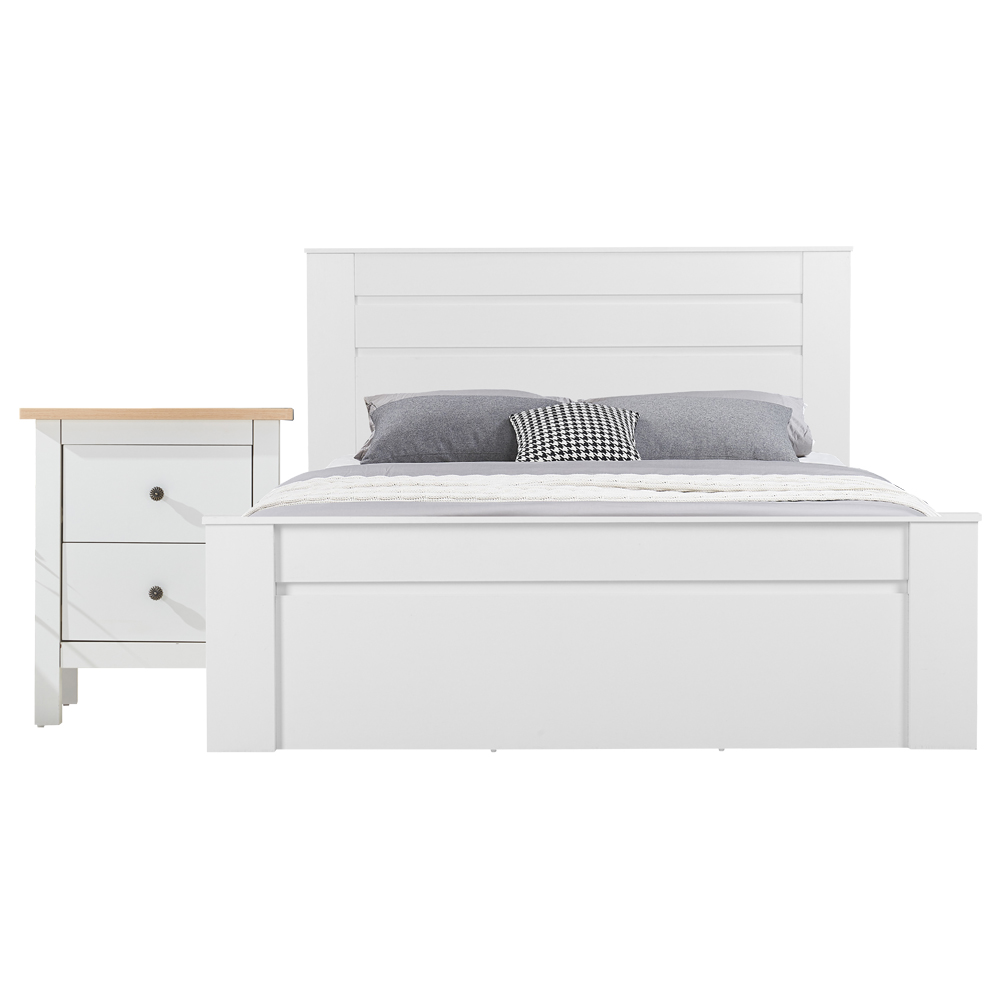 Wood Bed; (120x190)cm + 1 Night Stand, White/Dark Oak