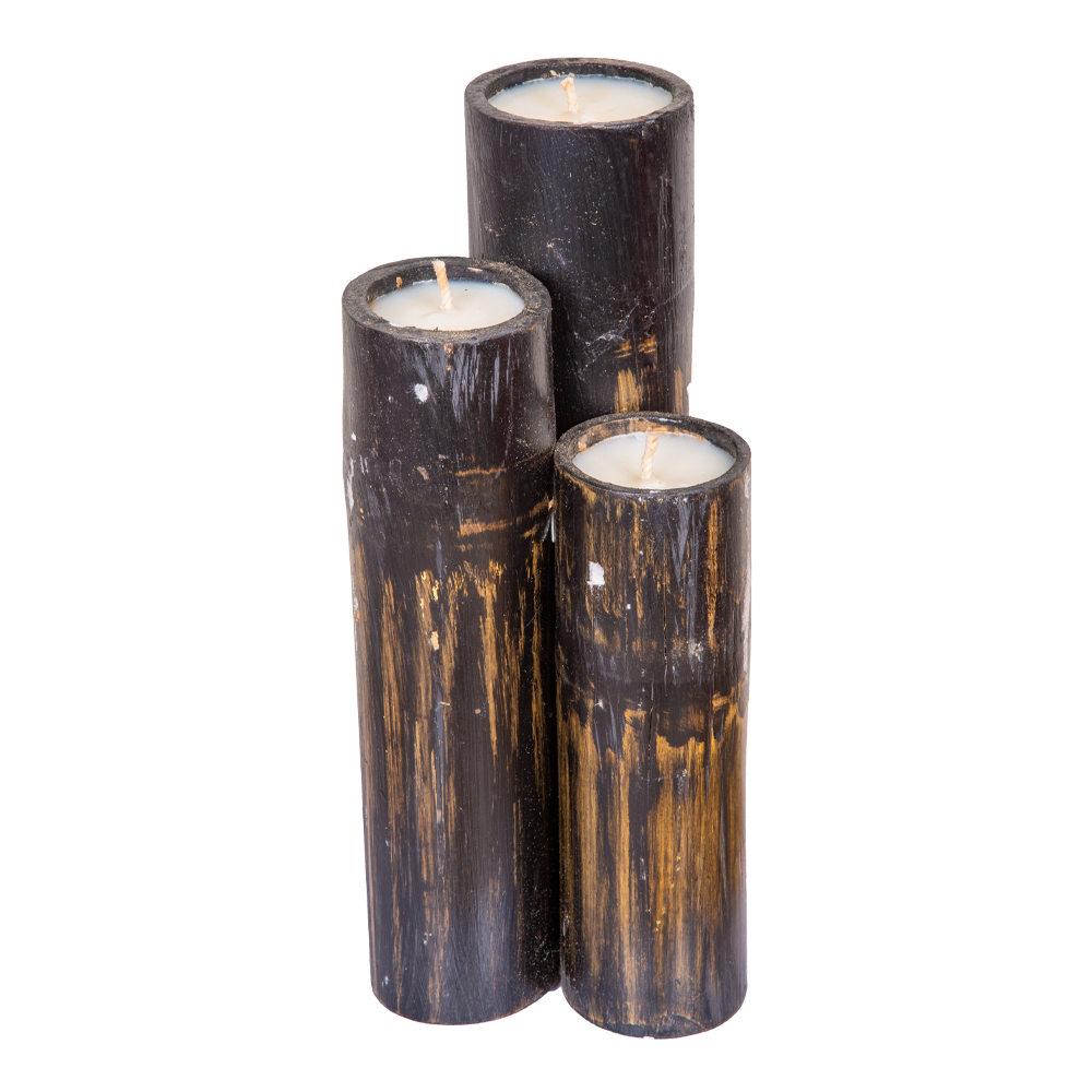 Bamboo Candle Set; 3pcs, Black