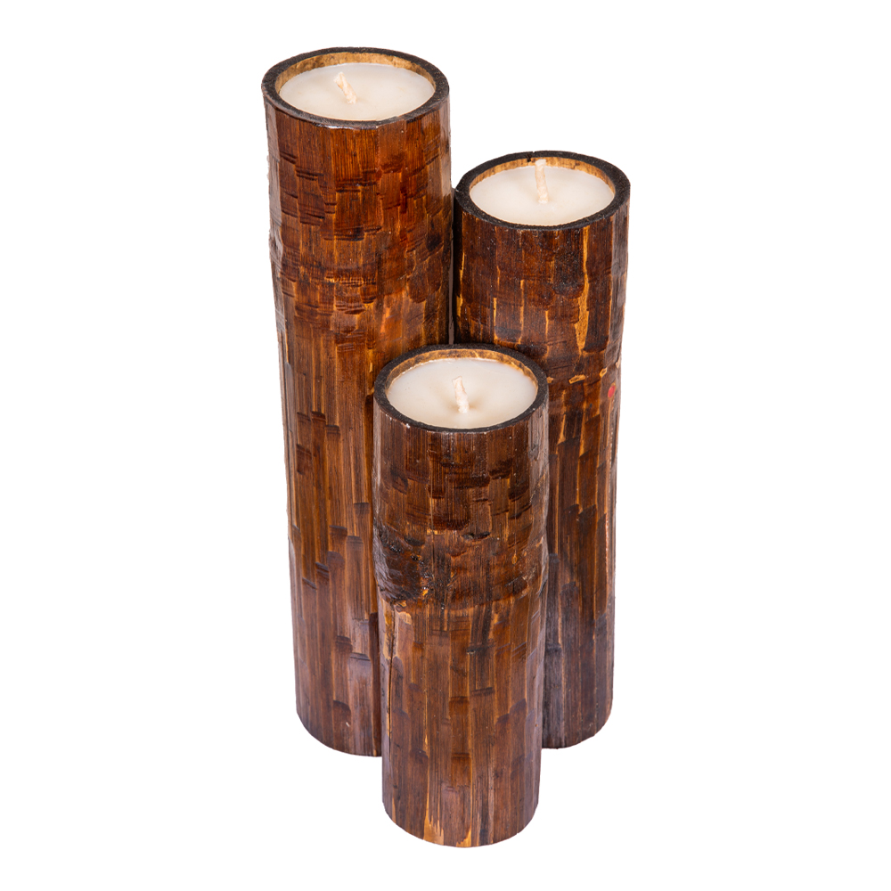 Bamboo Candle Set; 3pcs, Brown