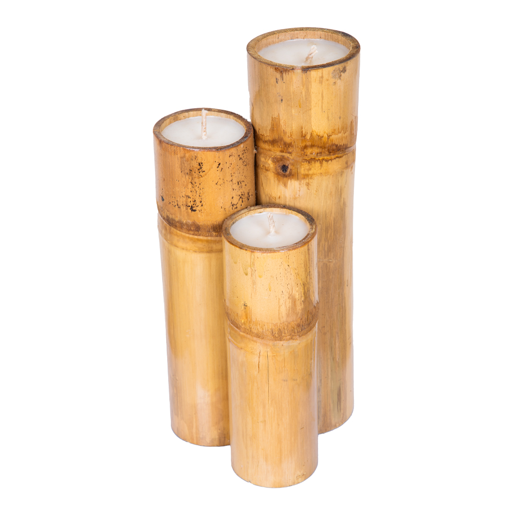 Bamboo Candle Set; 3pcs, Natural