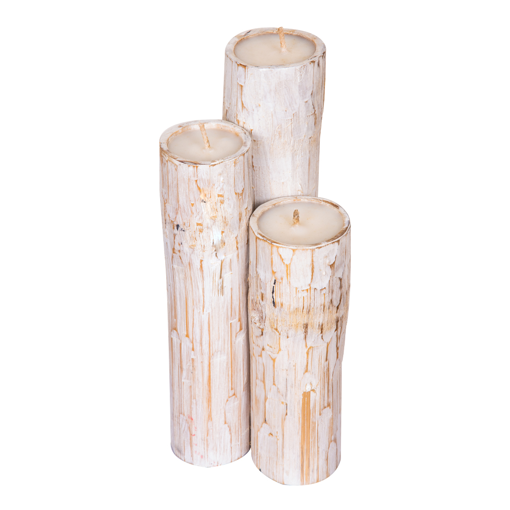 Bamboo Candle Set; 3pcs, White