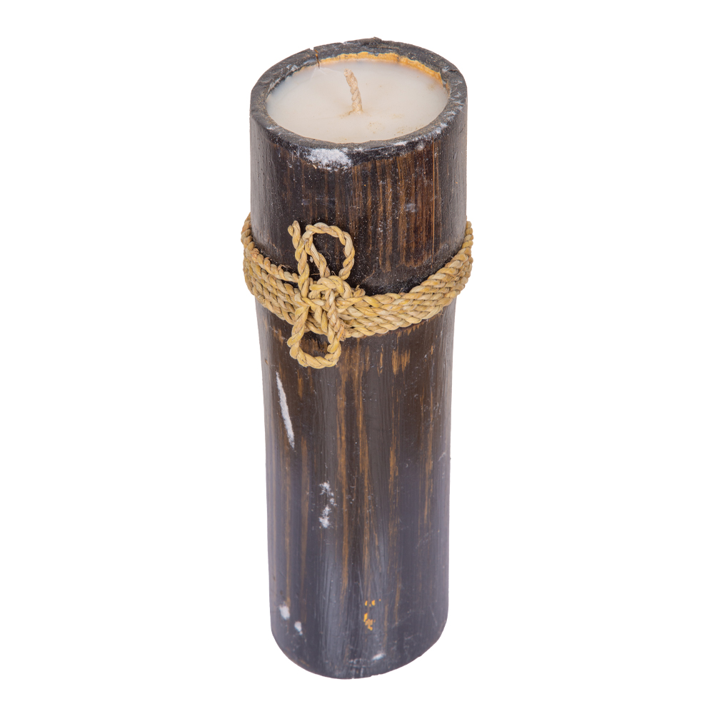 Bamboo Candle With Rope; 25cm, Black Wash