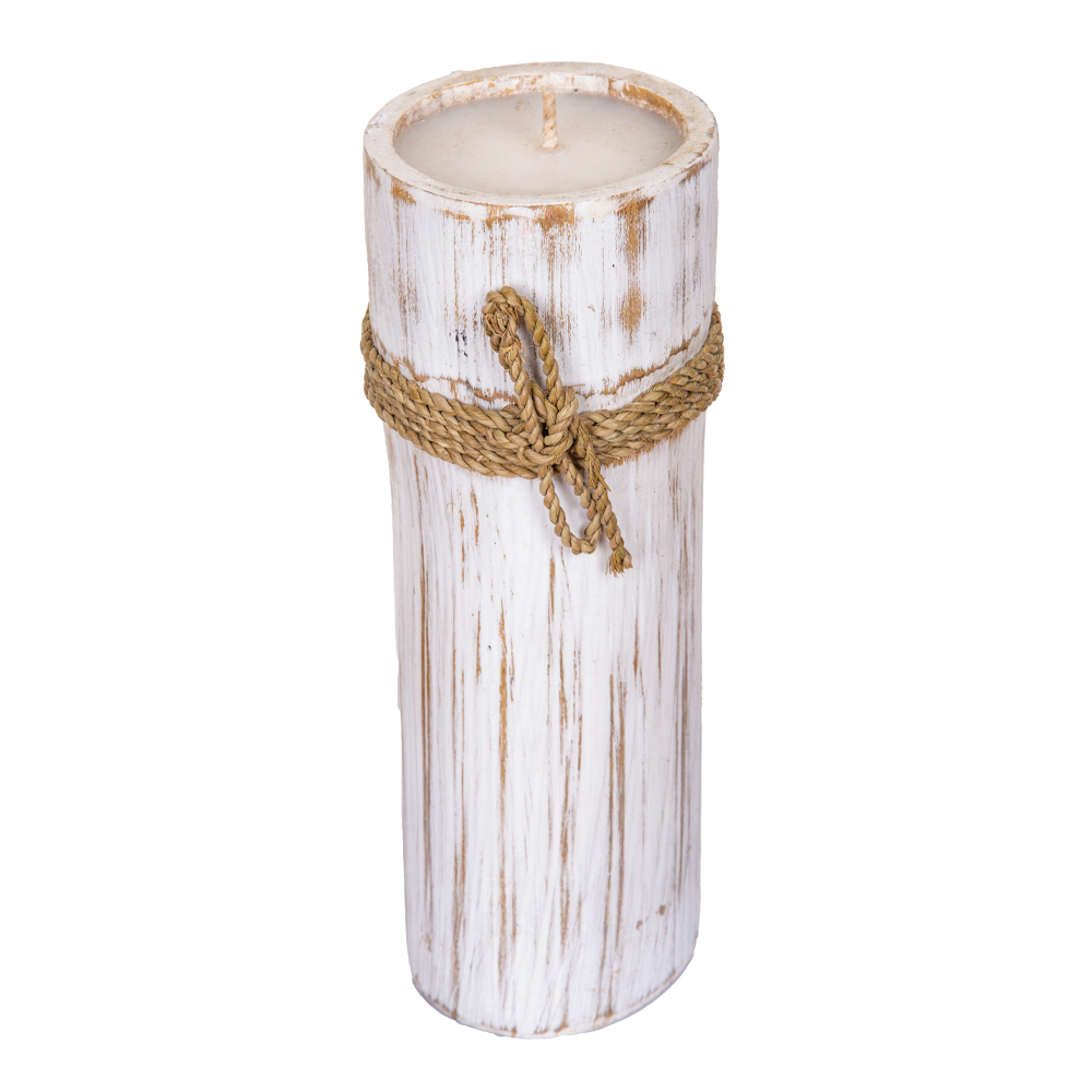Bamboo Candle With Rope; 25cm, White Wash